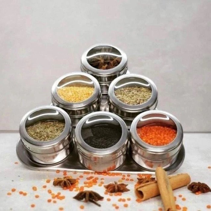 Набір ємностей для спецій MAG-745 з підставкою на магнітах, баночки для спецій 6 шт.