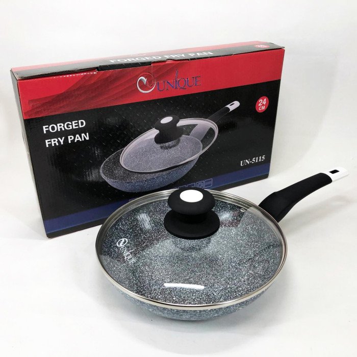 Сковорода UNIQUE UN-5115-24 см із кришкою/граніт світлий