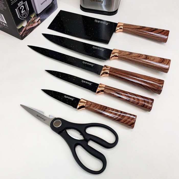 Набір ножів із нержавіючої сталі з основою Rainberg RB-2325 Brown