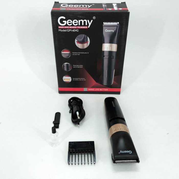 Акумуляторна машинка для стрижки волосся Gemei GM-6042, окантувальна машинка. Колір: чорний