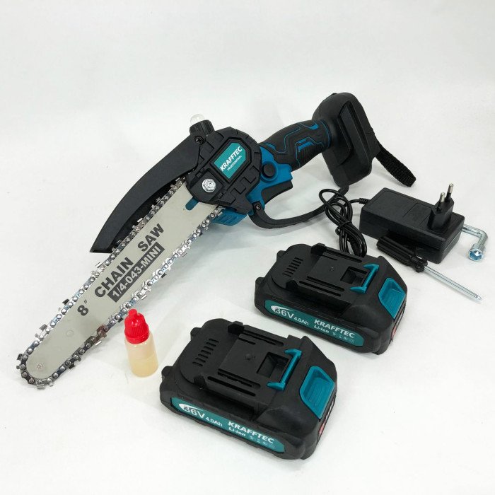 Акумуляторна ланцюгова міні пила 20 см у кейсі Krafftec (36V 4 Ач) + 2 акумулятори та індикатором заряду