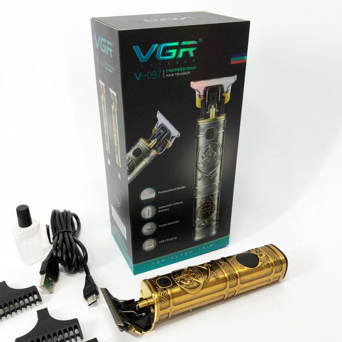 Машинка для стрижки волосся і бороди VGR V-097, Машинка для підстригання Окантувальна машинка. Колір: золотий
