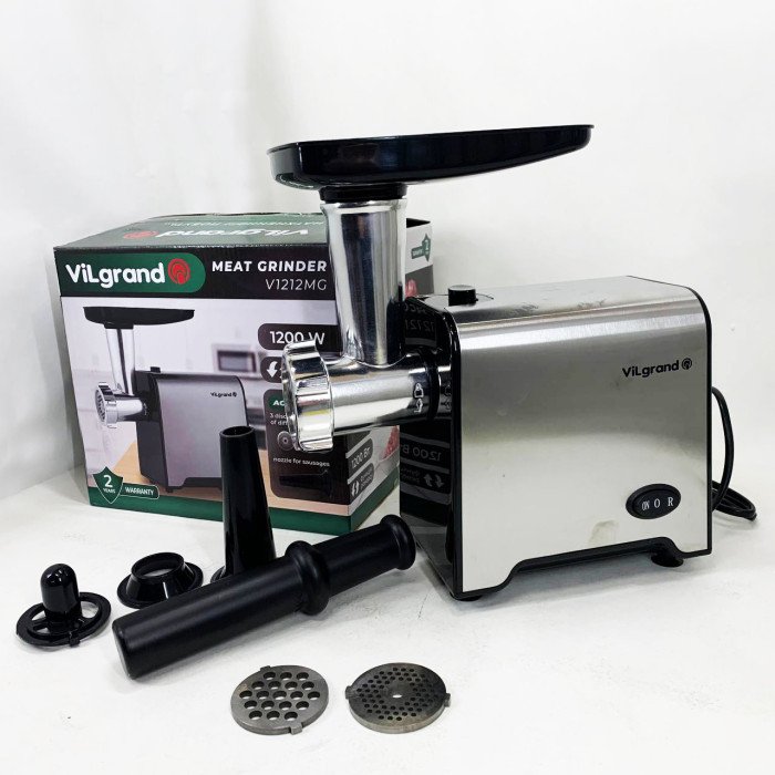 М'ясорубка електрична з нержавіючої сталі VILGRAND V1212MG сталева 1200 Вт