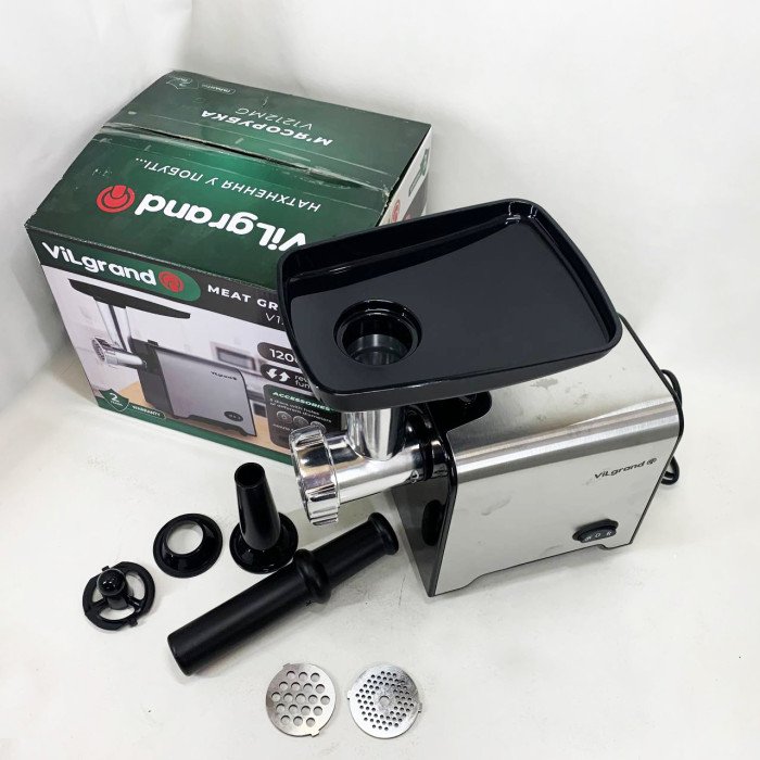 М'ясорубка електрична з нержавіючої сталі VILGRAND V1212MG сталева 1200 Вт
