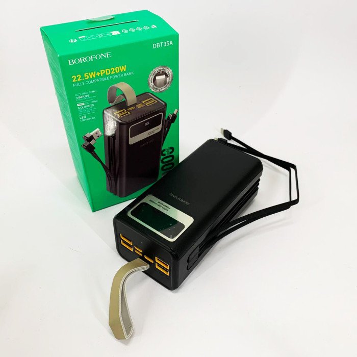 Портативний зарядний пристрій Power Bank BOROFONE DBT35A 40000mAh із вбудованими кабелями