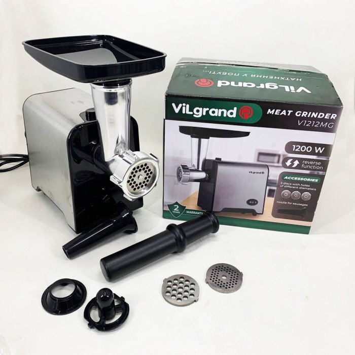 М'ясорубка електрична з нержавіючої сталі VILGRAND V1212MG сталева 1200 Вт