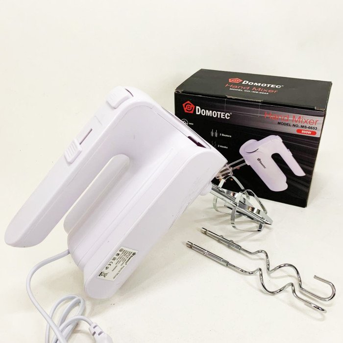 Ручний міксер Domotec R.6653W кухонний міксер із насадками 5 швидкостей 800 Вт білий
