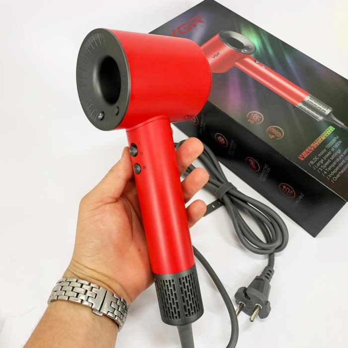 Фен професійний VGR V-445 RED, 3 рівні обдування, 4 рівні температури, 1600 Вт