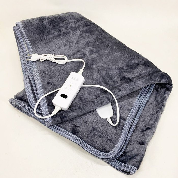Електропростирадло односпальне 70х150 см тепле електро простирадло ковдру з підігрівом в клітинку з регулятором сірий