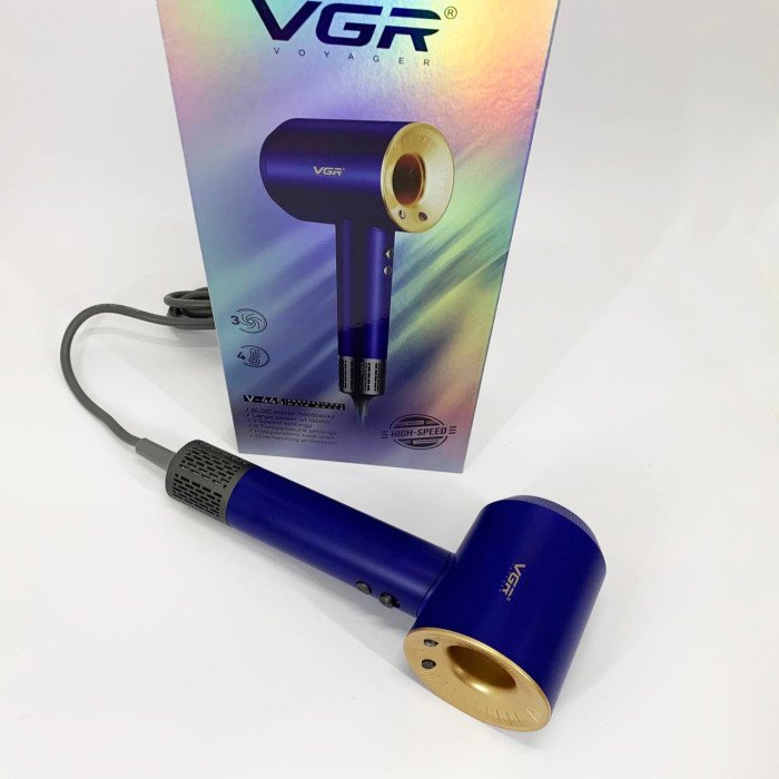 Фен професійний VGR V-445 BLUE, 3 рівні обдування, 4 рівні температури, 1600 Вт