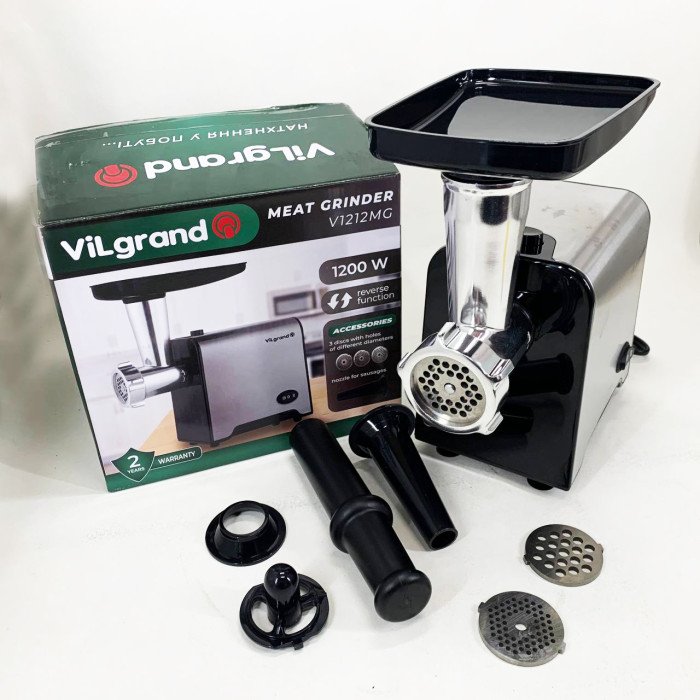 М'ясорубка електрична з нержавіючої сталі VILGRAND V1212MG сталева 1200 Вт
