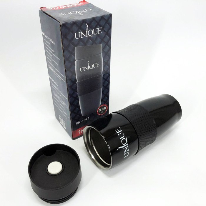 Термокухоль UNIQUE UN-1073 0.38 л, Термос для питної води туристичний. Колір: чорний