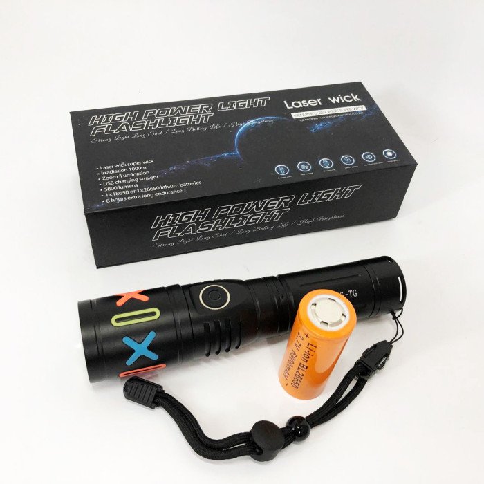 Ручний світлодіодний ліхтар PLD G26 White Laser LED PM20-TG з заряджанням USB, акумулятор 26650