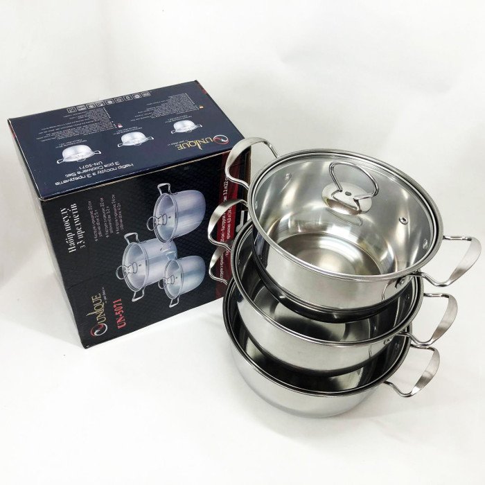 Набір каструль із нержавіючої сталі UNIQUE UN-5071 6 предметів, Каструлі з прозорими кришками