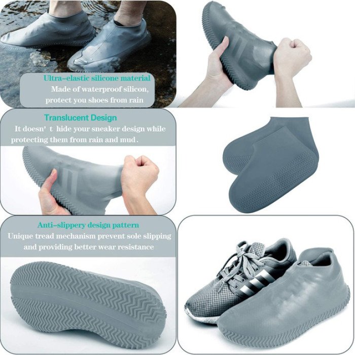 Багаторазові бахіли-чохли L (41-45 розмір) для взуття силіконові від води та бруду. Колір: сірий
