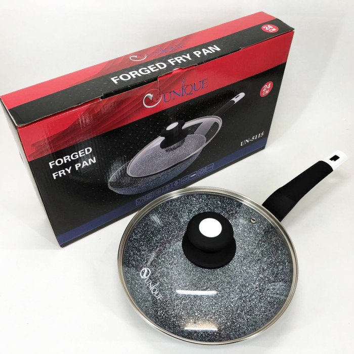 Сковорода UNIQUE UN-5115-24 см із кришкою/граніт світлий