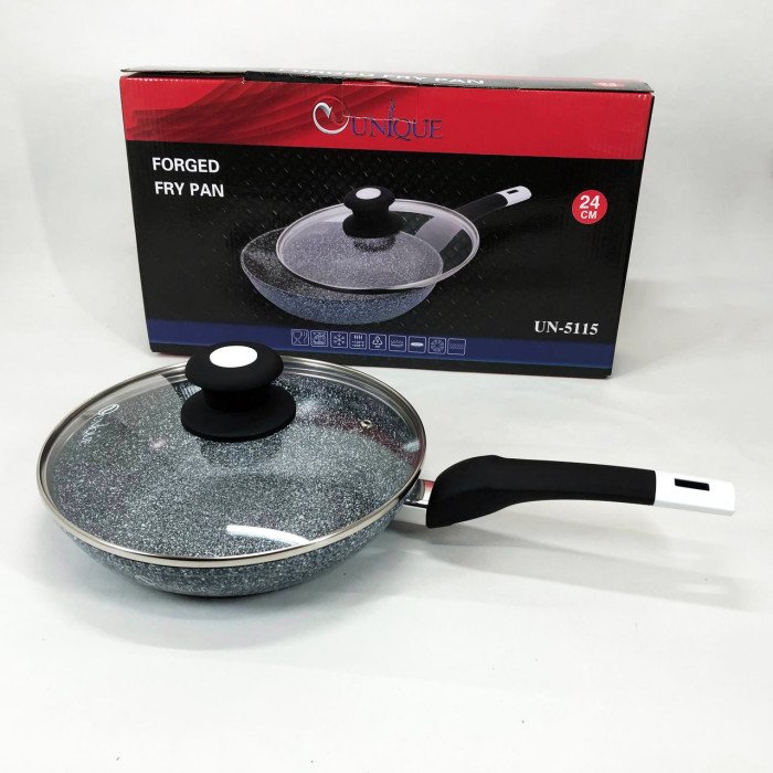 Сковорода UNIQUE UN-5115-24 см із кришкою/граніт світлий