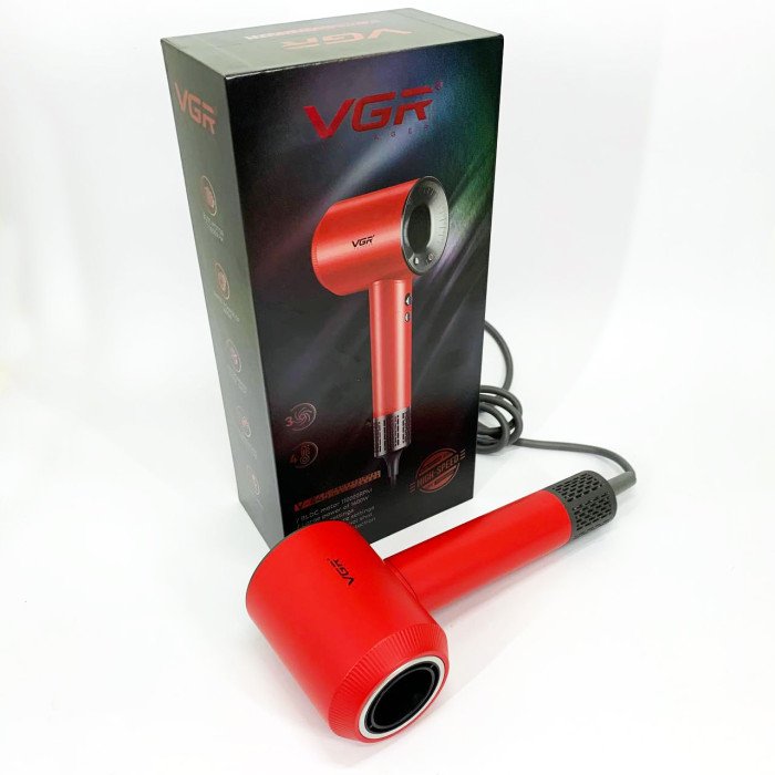 Фен професійний VGR V-445 RED, 3 рівні обдування, 4 рівні температури, 1600 Вт