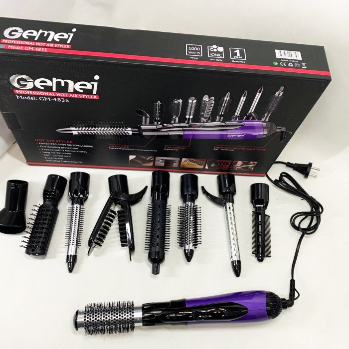 Фен - щітка стайлер Gemei GM-4835 багатофункціональний набір з насадками для волосся 10 в 1. Колір: фіолет