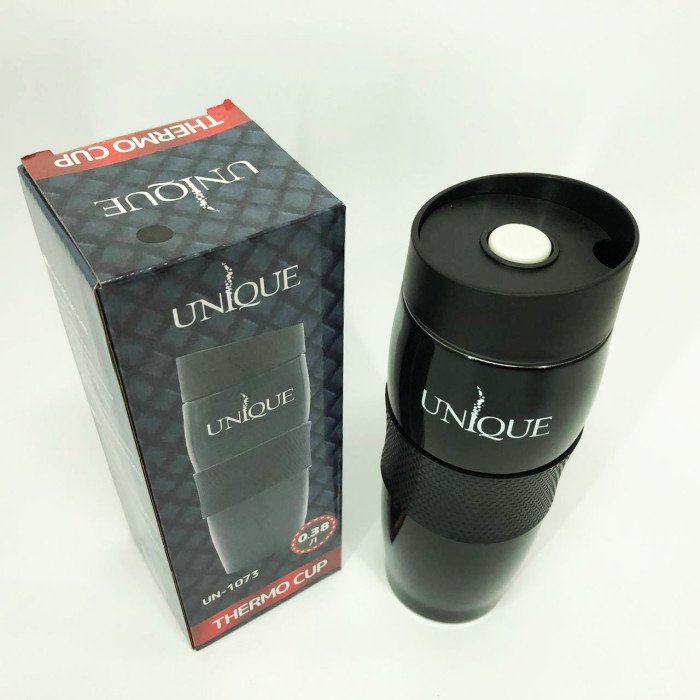 Термокухоль UNIQUE UN-1073 0.38 л, Термос для питної води туристичний. Колір: чорний
