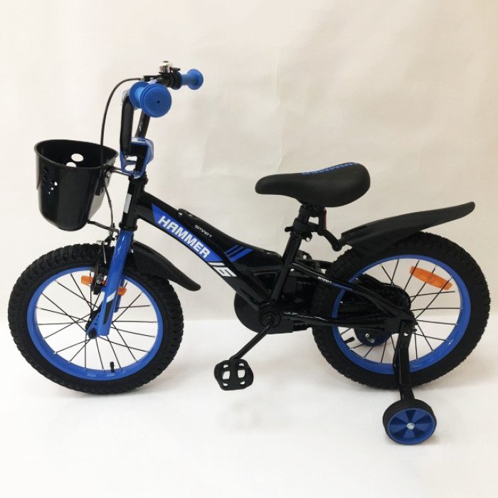 Дитячий двоколісний велосипед Hammer Smart H2021 20 дюймів із бічними колесами, кошиком. Колір: синій