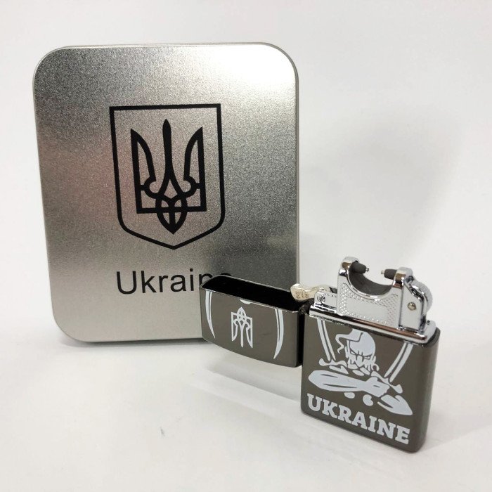Дугова електроімпульсна запальничка USB Україна (металева коробка) HL-449. Колір: чорний