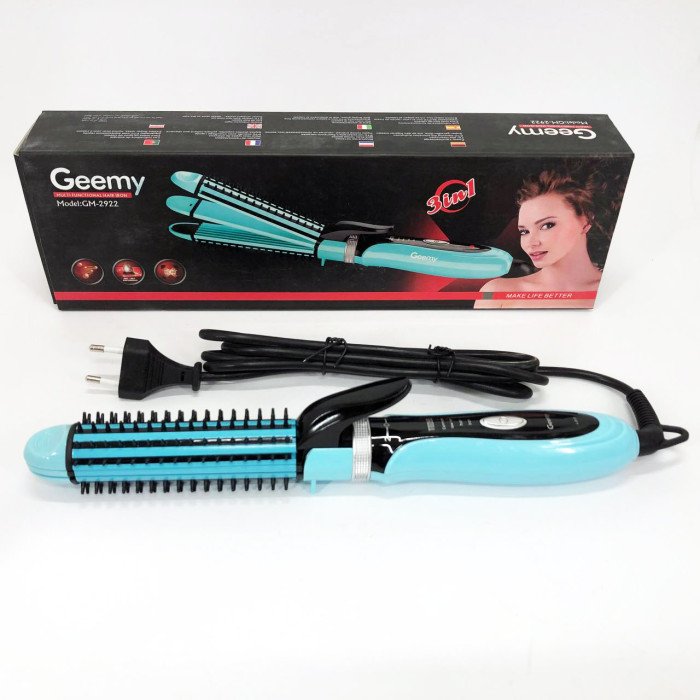 Плойка-праска 3в1 Gemei GM-2922 Плойка для створення об'ємних зачісок, Стайлер для завивки. Колір: блакитний