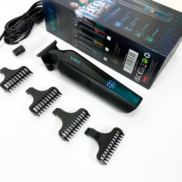 Професійний триммер для бороди та вусів з керамікою VGR V-930 насадки 1-7 мм. Колір: зелений
