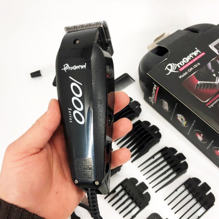 Машинка для стрижки провідна з насадками для волосся та бороди Gemei GM-1016 Pro + Ножиці та Гребінець