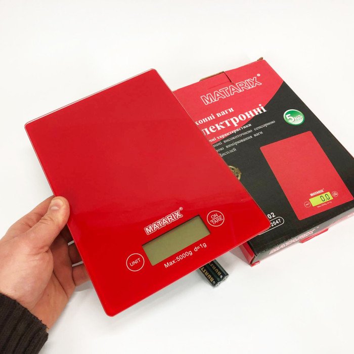 Ваги кухонні MATARIX MX-402 5 кг з дисплеєм, Ваги кухонні для продуктів домашні. Колір: червоний