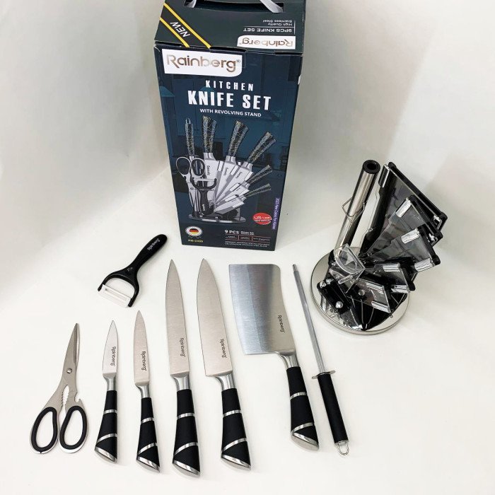 Набір кухонних ножів Rainberg RB-2499 8 предметів на підставці, що обертається Смуги