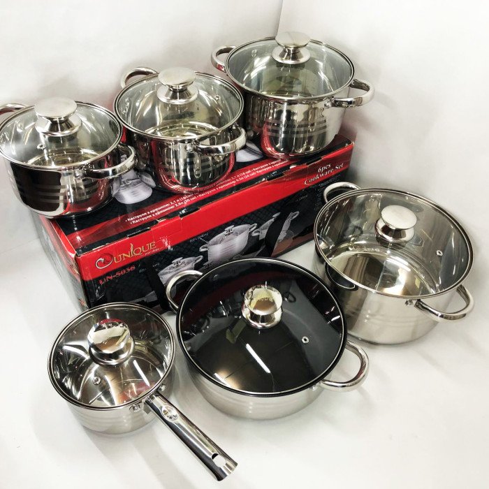 Набор посуды UNIQUE UN-5036 из нержавеющей стали с толстым 5-ти слойным дном.
