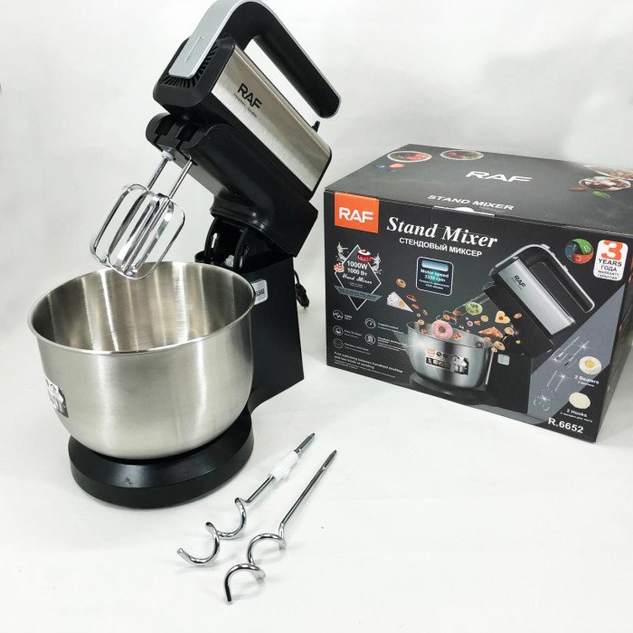 Стаціонарний міксер ручний RAF R.6652 із металевою чашею 3.5 л 1000 Вт