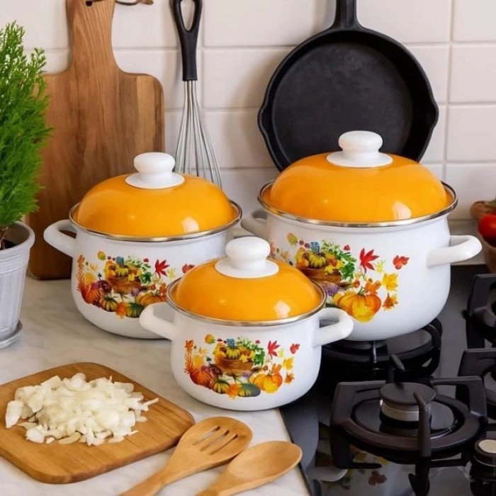 Набір емальованих каструль Edenberg EB-1888 1.6/2.3/3.0 л з малюнком 3 шт. 6 предметів