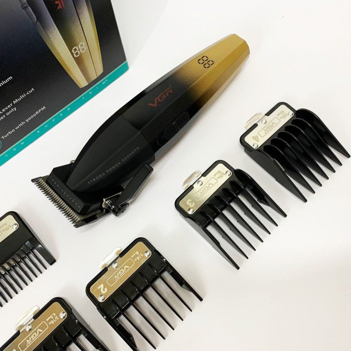 Машинка для стрижки волосся акумуляторна Professional Turbo з різними насадками VGR V-003. Колір: жовтий