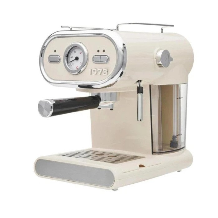 Електрична кавоварка для дому SilverCrest Chrome Retro 1973 Рожкова кавоварка для дому Еспресо 15 бар