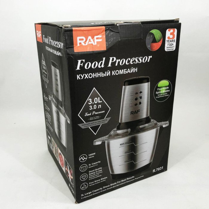 Подрібнювач RAF R.7031 настільний електричний блендер-чоппер 3 л 1000 Вт, Кухонний блендер для овочів