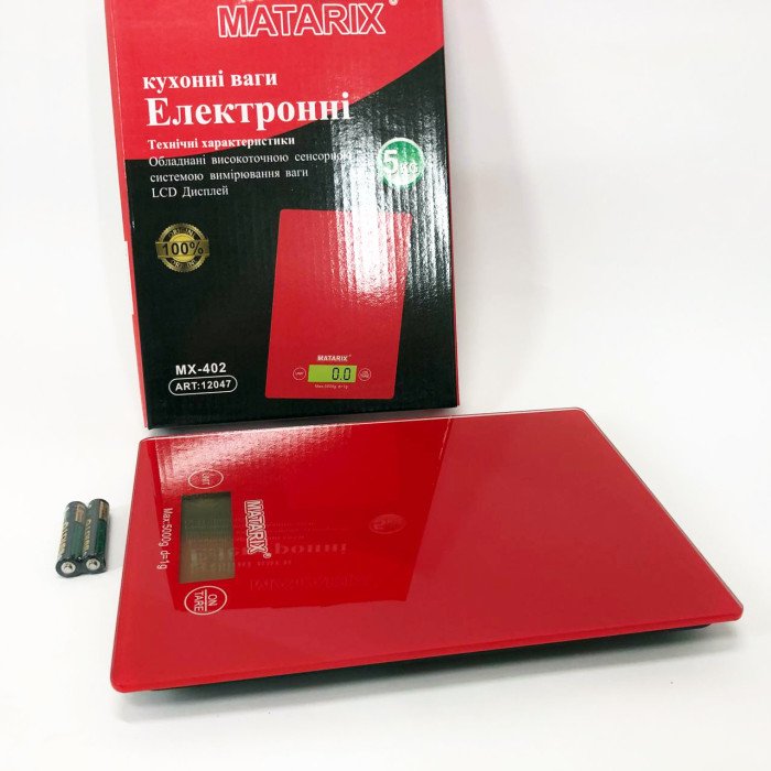 Ваги кухонні MATARIX MX-402 5 кг з дисплеєм, Ваги кухонні для продуктів домашні. Колір: червоний