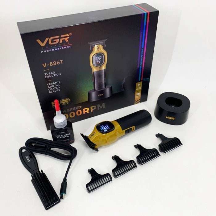 Тример для стрижки волосся VGR V-886T GOLD 8000RPM 4 насадки