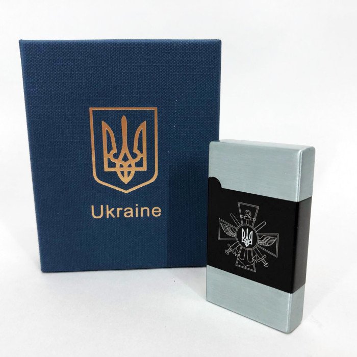 Запальничка газова Україна (Подарунка, турбо полум'я) HL-393-1. Колір: срібло