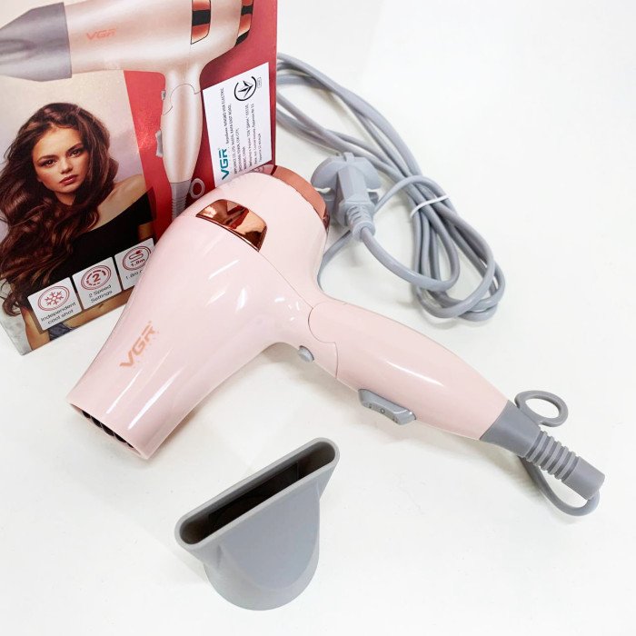Фен для волосся дорожній VGR V-432 PINK, з концентратором 1000 Вт, іонізація та 2 режими. Колір: рожевий