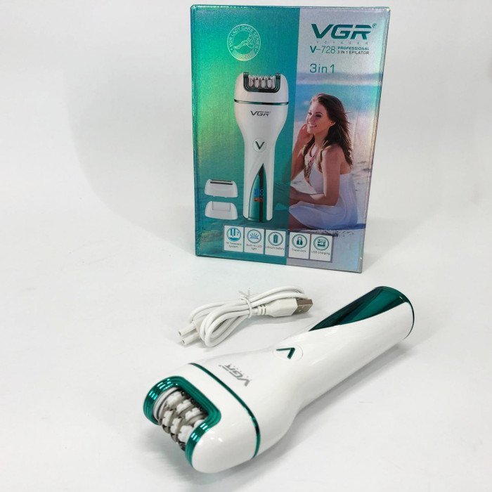Епілятор акумуляторний жіночий 3 в 1 VGR V-728 Бездротовий електроепілятор пемза бритва для ніг і рук