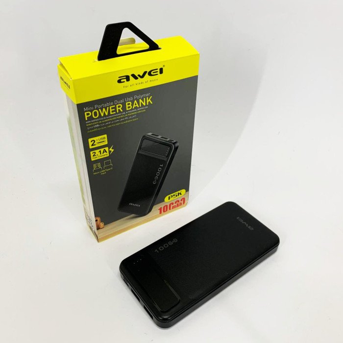 Power Bank Awei P5K 10000 mah Портативне зарядне УМБ 2xUSB чорний