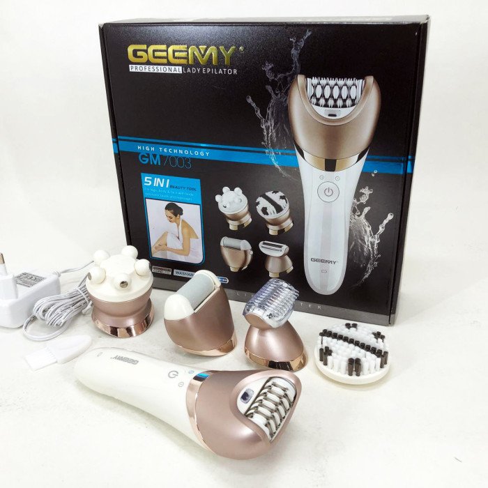Епілятор GEMEI GM-7003 бездротовий акумуляторний з 5 насадками жіночий