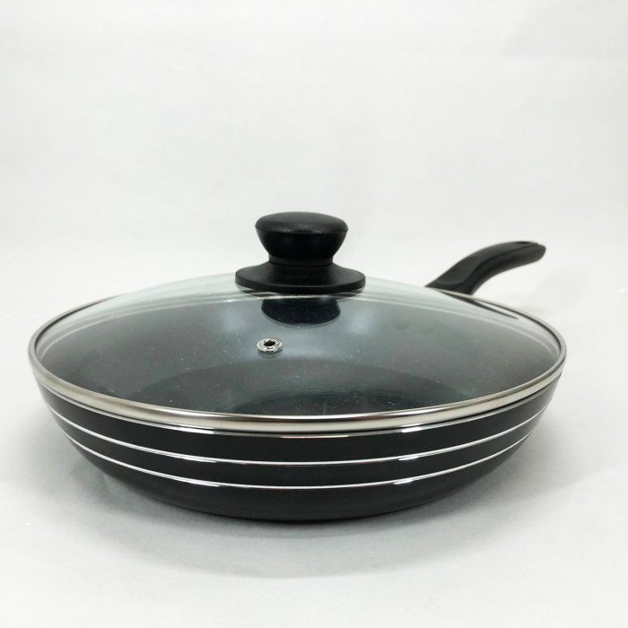 Сковорода з кришкою 24 см чорний мармур UNIQUE UN-5164 | Антипригарна сковорода Мармурова сковорода