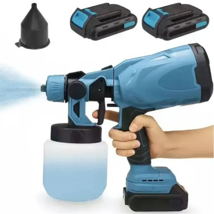 Краскопульт акумуляторний Krafftec 48V/2Ah, 600 W, 800 мл, фарборозпилювач портативний, 2 акумулятори