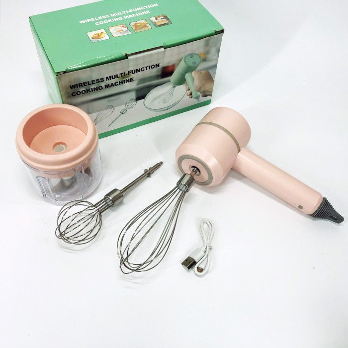 Ручний бездротовий міксер-подрібнювач 2 в 1. Колір: рожевий