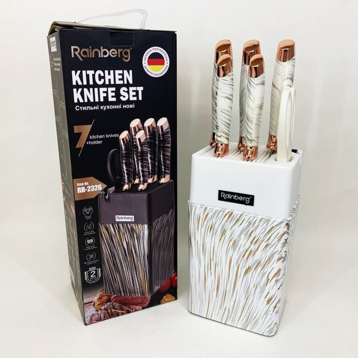 Набір ножів із нержавіючої сталі з основою Rainberg RB-2326 White