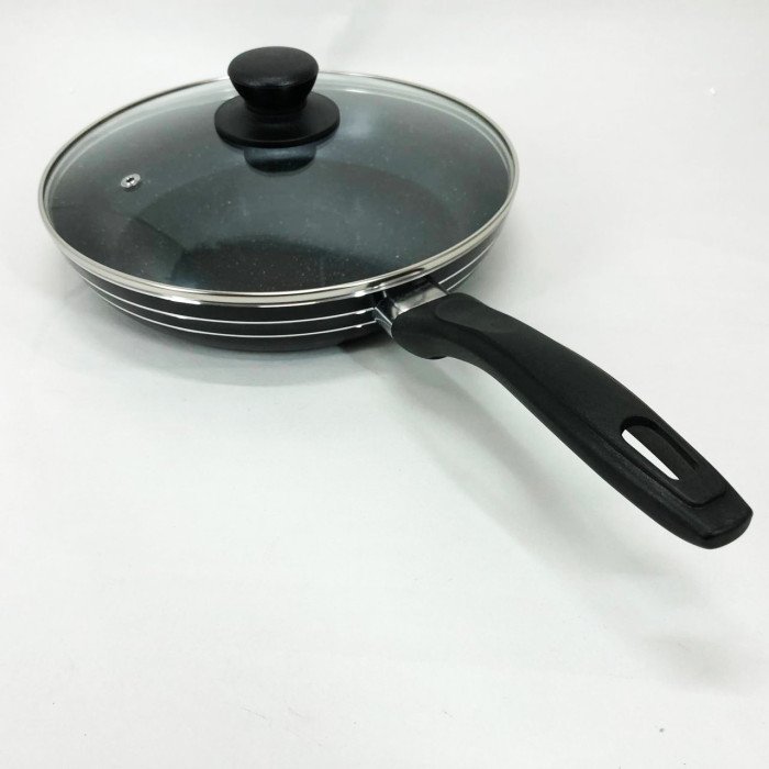 Сковорода з кришкою 24 см чорний мармур UNIQUE UN-5164 | Антипригарна сковорода Мармурова сковорода