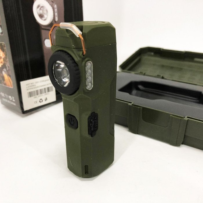 Ліхтарик-запальничка армійська MULTIFUNCTIONAL D51-COB, Запальничка на подарунок в упаковці. Колір: зелений